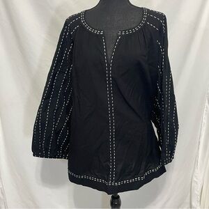 J Jill Women's Top Kantha quilt stitching. Black white. Size 4X. NWT. MSRP $109.